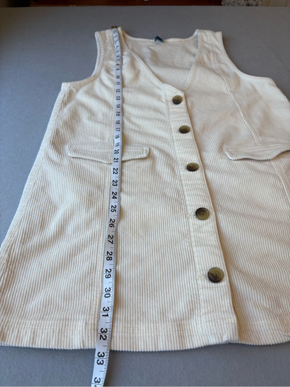 American Eagle Cream Corduroy Pinafore Dress Sz L Casual Cottagecore - Picture 7 of 9